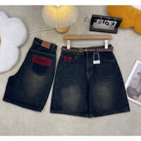 Quần Short Jean Nữ Cạp Cao Form Rộng – Thêu MIN Đỏ Cá Tính