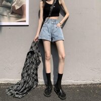 Quần short Jean nữ chữ A cạp cao 2 cúc T264