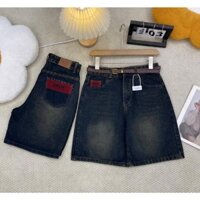 Quần short jean nữ form rộng cạp cao, thêu MIN đỏ cực chất