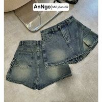 Quần short jean nữ giả chân váy denim lưng cao cá tính Anngo - AT357