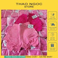 Quần short jean nữ hồng rách tua túi lòi chữ đính đá hàng chuẩn (có sẵn, hình thật) THẢO NGỌC STORE