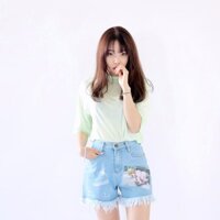 QUẦN SHORT JEAN NỮ IN ẢNH PHỐI TUA RUA KOREA