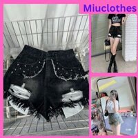 Quần Short Jean Nữ Lòi Túi Đính Đá Từ 45Kg- 90Kg) Ms 1106. By Miuclothes.