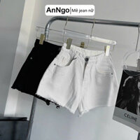 Quần short jean nữ lưng cao ống rộng đen trắng phối đồ cực sang Anngo - AT341