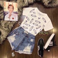 Quần short jean nữ lưng cao rách bụi