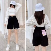 Quần short jean nữ lưng cao quần sooc bò ngố nữ basic màu đen