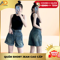 Quần short jean nữ lưng cao ống rộng hai màu trắng đen basic (túi trước) ADO JEANS.