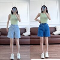 Quần short jean nữ lưng chun 5 nút lưng cao dáng chữ A có bigsize cho chị em