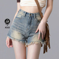 Quần short jean nữ màu xanh trơn lai xả tua rua Lê Huy Fashion MS X222