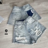 Quần short jean nữ màu xanh rách lai khoét tui sao có tag trắng Kim Anh Jeans MS X95