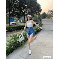 Quần short jean nữ nhiều màu rách mảng lớn chạy viền trắng Kim Anh Jeans MS X29