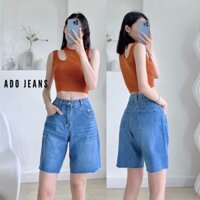 Quần short jean nữ, quần ngố jean nữ lưng cạp cao ống rộng phong cách Hàn Quốc xinh xắn