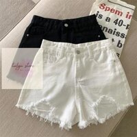 Quần short jean nữ rách đẹp lưng cao, Quần đùi chất bò trắng rách cá tính