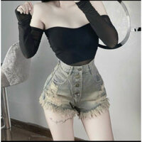 Quần short jean nữ rách tua rua lưng cao 4 nút , quần short đùi nữ chất jeans 3 màu thời trang