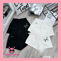 Quần short jean nữ,quần bò lưng cao chất cotton thêu nơ màu trắng và đen mã x226 Gianghoangshop