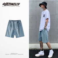 Quần short jean ống rộng rách gấu The Boyz Store,quần đùi bò cạp chun phong cách hiphop- SJR001