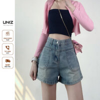 Quần short jean ống suông rộng cạp cao túi trước UNIZ Jeandui9678/P10K1