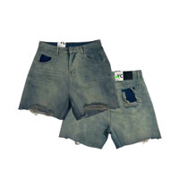 Quần short jean POCKER WASH _trên gối túi wash ống rộng nam nữ