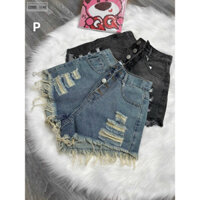 Quần short jean quần đùi denim 5 nút tua rua rách