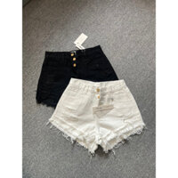 Quần Short Jean Rách Tua Rua Đôi Cạp Lưng Cao 4 Nút Cho Nữ - AL314