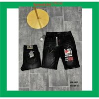 Quần short jean short bò nam đen rách in họa tiết cao cấp