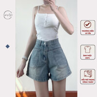 Quần short jean Spring dáng ngắn cạp cao phối túi trước Jeandui9678 P10K1