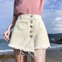 Quần Short jean Xixao giả váy lệch vạt, có khuy 3 màu xanh đen be S2