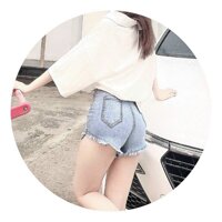 Quần short jeans lưng cao nữ túi ngoài thời trang