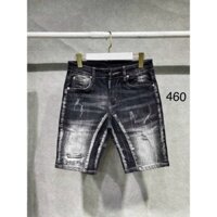 Quần Short Jeans Nam Đen Rách Xước Vẩy Sơn Có Túi - Chất Jean Dày Dặn Cao Cấp Co Giãn Tốt