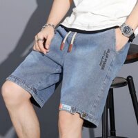 Quần short Jeans nam Quảng Châu cao cấp cạp chun ống xuông, phom dáng Regular phong cách Hàn Quốc