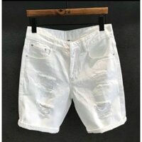 Quần Short Jeans Nam Trắng Rách Có Túi - Chất Jean Dày Dặn, Cao Cấp