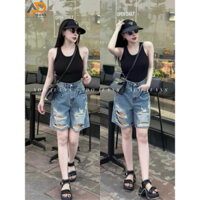Quần short Jeans  nữ cạp cao dáng suông basic, quân short bò rách cá tinh (TY)