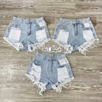 Quần Short Jeans Nữ Lưng Cao Xanh Jeans Rách Lớn Chất Vải Cao Cấp