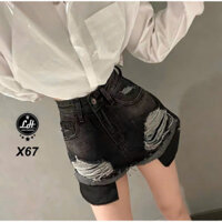 Quần short jeans nữ màu xám rách te tua may túi bao tử MS X67
