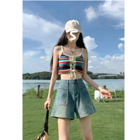 Quần short jeans nữ ngắn lửng suông ống rộng, quần đùi nữ cạp cao tôn dáng phong cách đơn giản hot trend KoKo QS01