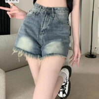Quần Short Jeans Nữ , Quần Đùi Nữ Chất Liệu Denim Màu Xanh Tua Rua Bụi Bặm Đường Phố L00004