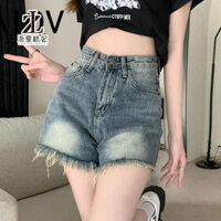 Quần Short Jeans Nữ , Quần Đùi Nữ Chất Liệu Denim Màu Xanh Tua Rua Cực Hot L004