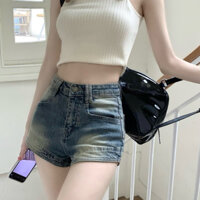 Quần Short Jeans Nữ , Quần Đùi Nữ Chất Liệu Denim Màu Xanh Cổ Điển
