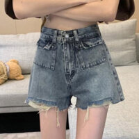 Quần Short Jeans Nữ , Quần Đùi Nữ Chất Liệu Denim Túi Hộp Tua Rua Độc Lạ Bình Dương L00018
