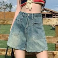 Quần Short Jeans Nữ , Quần Đùi Jeans Nữ Phối Túi Trước Siêu Xinh Màu Xanh HotTrend 2024 L013
