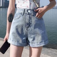 Quần short jeans nữ, Quần đùi bò ống rộng cạp cao : Mã 815