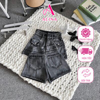 Quần Short Jeans rách nữ Cạp Cao Ống Rộng Avocado, Quần Bò ngắn lưng cao túi nắp