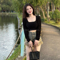 Quần short jeans rách ,quần đùi nữ lưng cao phối cúc giữa hàng loại 1 PLQ208 - SHOP PHUONG LYNH