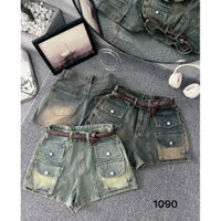 Quần SHORT JEANS TÚI HỘP  : MÃ 1090  lưng cao, ống rộng, vải mềm mặc thoải mái