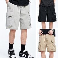 Quần short Kaki Dây Rút Dáng Rộng Nhiều Túi Màu Đen / Xám / Kaki Cỡ Lớn m-5xl Thời Trang Mùa Hè Cho Nam