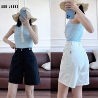 Quần short kaki lưng chun đai chỉnh eo, quần jean lững cạp chun ống rộng có bigsize SK1113