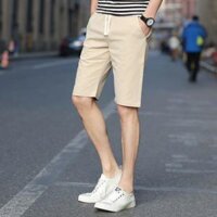 Quần Short Kaki lưng thun nam - Sọt Lững Kiểu Dáng Thể Thao Unisex sáu Màu Đen, Xám.đỏ,rêu.kem,trắng 06x - Kem,M 45-52kg