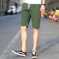Quần Short Kaki lưng thun nam - Sọt Lững Kiểu Dáng Thể Thao Unisex sáu Màu Đen, Xám.đỏ,rêu.kem,trắng 06x - Rêu,XL 60-68kg