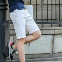 Quần Short Kaki lưng thun nam - Sọt Lững Kiểu Dáng Thể Thao Unisex sáu Màu Đen, Xám.đỏ,rêu.kem,trắng 05x - Trắng,S 40-45kg