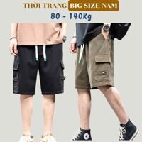 Quần Short Kaki Nam Bigsize cho người mập từ 80-140kg, cạp chun co giãn, túi hộp phong cách